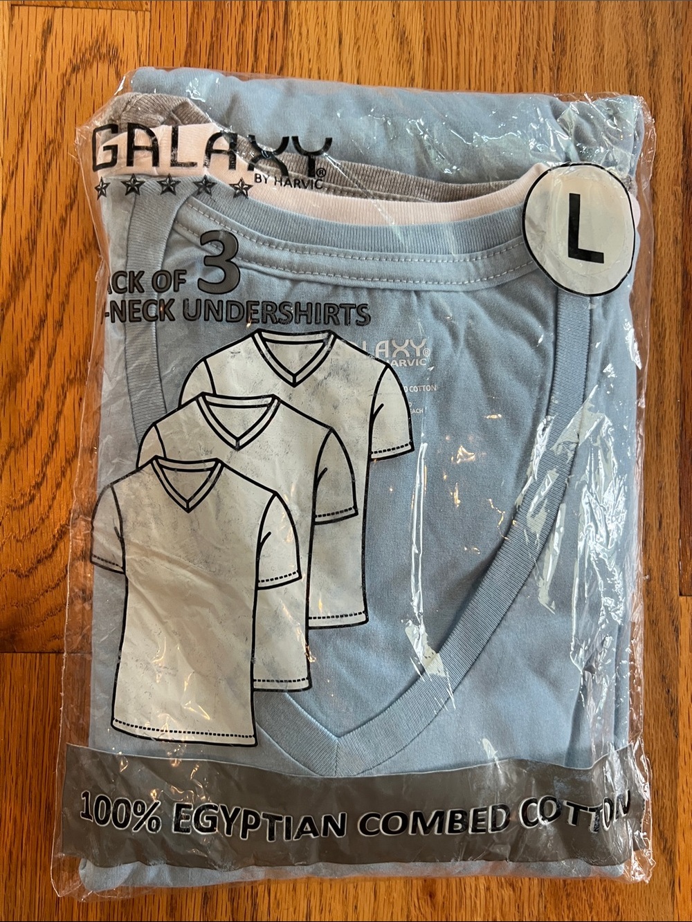 Galaxy By Harvic Light Blue V-Neck Short Sleeve Undershirts - Pack of 3